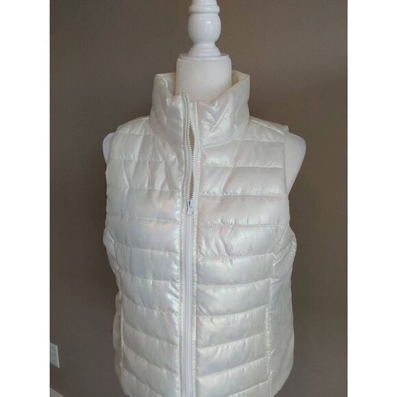 Live Love Dream Puffer Vest White pearlescent Sz L - Picture 2 of 7